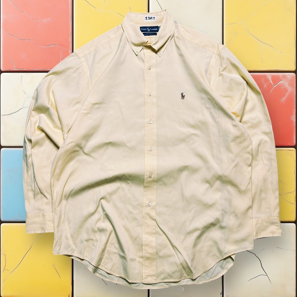 Vintage Ralph Lauren Yarmouth Mens 16 34/35 Yellow Pinpoint Oxford Button Down